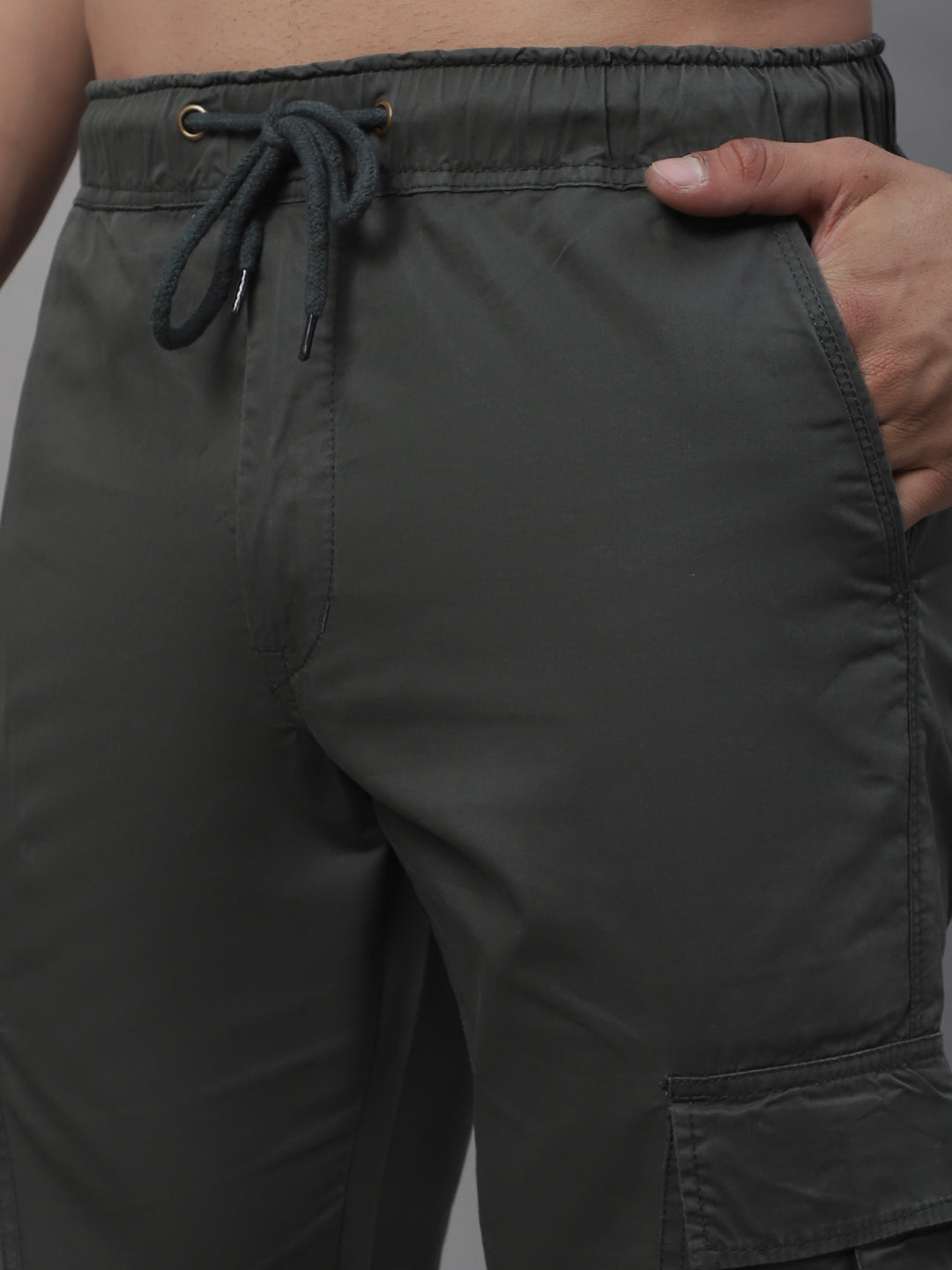 Jainish Men's Casual Cotton Solid Cargo Pants - Grey
