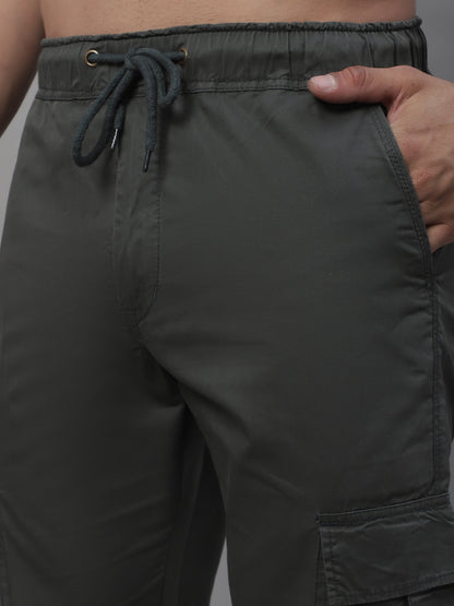Jainish Men's Casual Cotton Solid Cargo Pants - Grey