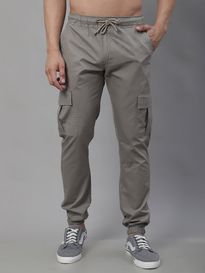 Jainish Men's Casual Cotton Solid Cargo Pants - Light-Grey