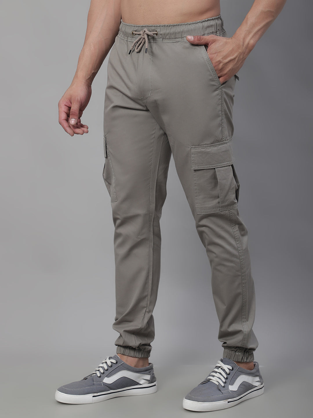 Jainish Men's Casual Cotton Solid Cargo Pants - Light-Grey