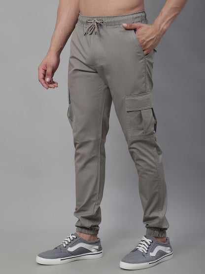 Jainish Men's Casual Cotton Solid Cargo Pants - Light-Grey