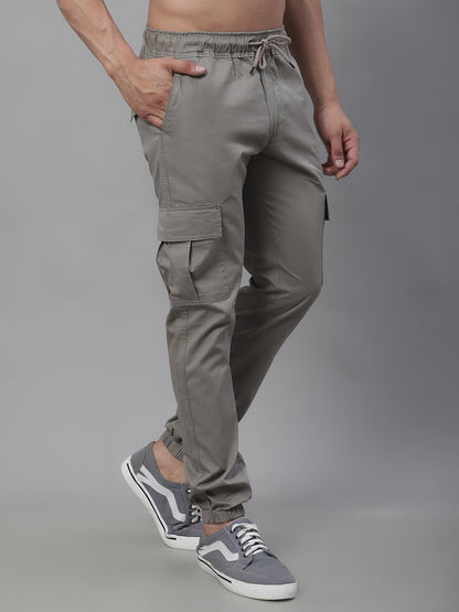 Jainish Men's Casual Cotton Solid Cargo Pants - Light-Grey