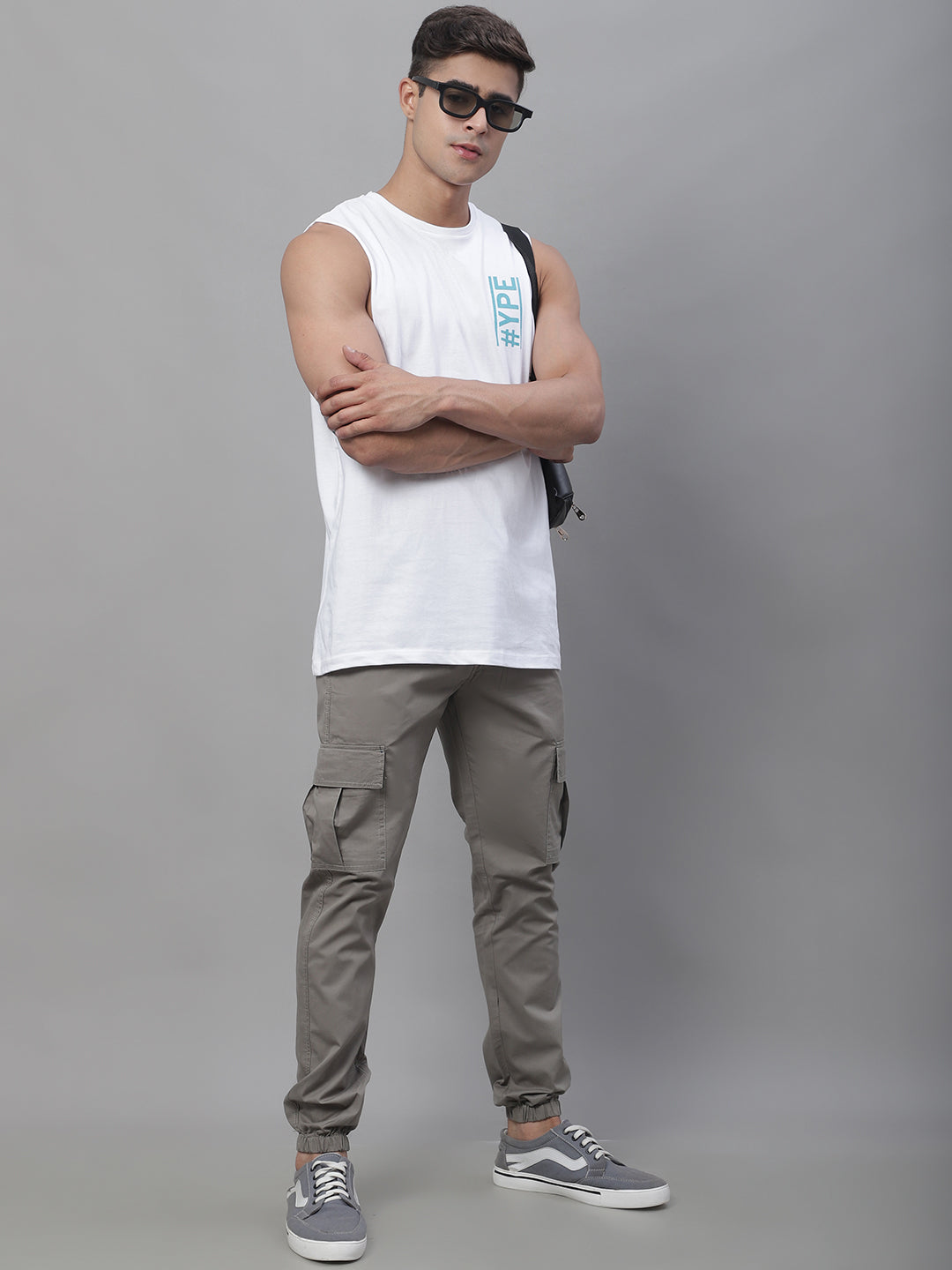 Jainish Men's Casual Cotton Solid Cargo Pants - Light-Grey