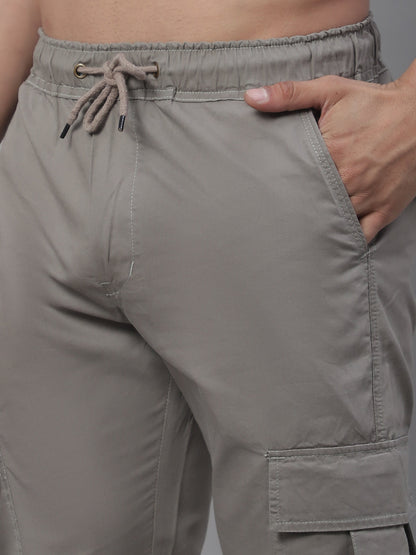 Jainish Men's Casual Cotton Solid Cargo Pants - Light-Grey