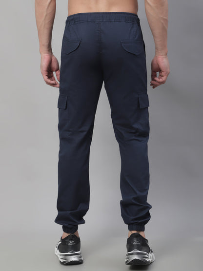 Jainish Men's Casual Cotton Solid Cargo Pants - Navy Blue