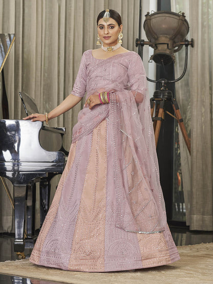 Myra Pink & Peach Multicolour Art Silk Embroidered Designer Lehenga Choli