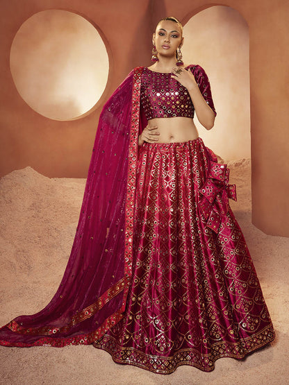 Myra Magenta Velvet Embroidered Designer Lehenga Choli