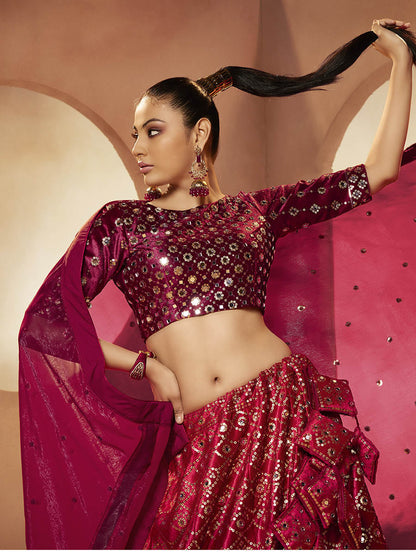 Myra Magenta Velvet Embroidered Designer Lehenga Choli