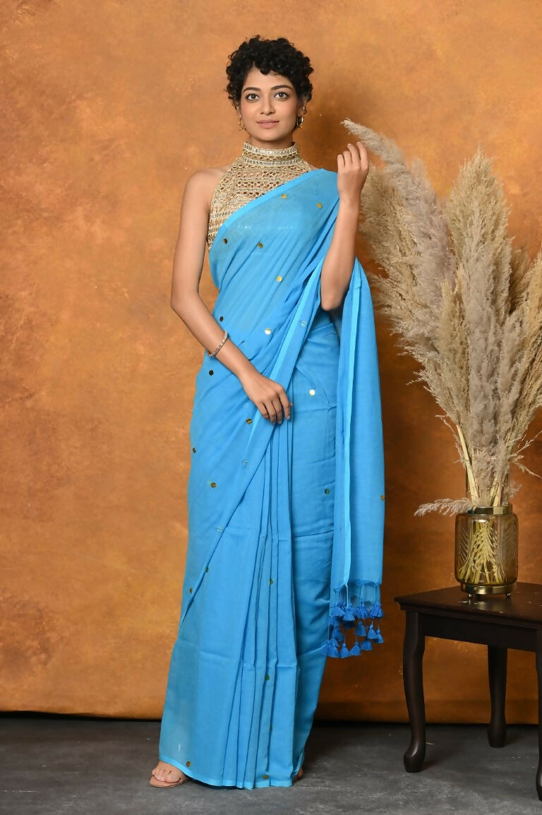 Very Much Indian Pure Mul Cotton Handloom Saree - Sky Blue