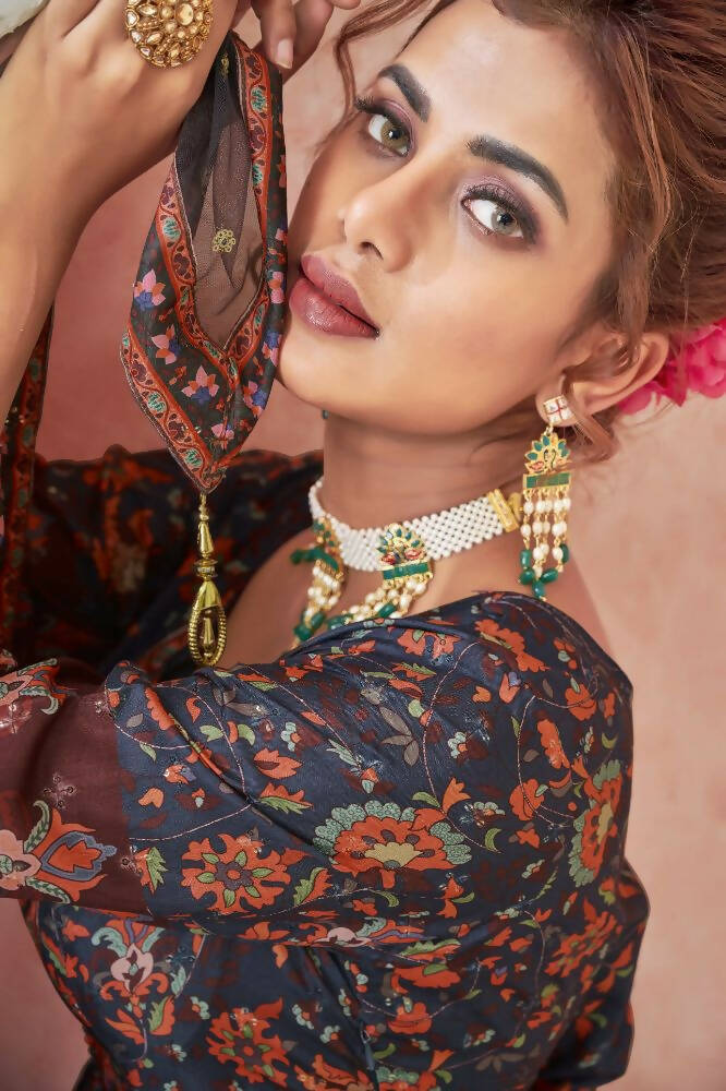 Everywhere Designer Navy Blue Dola Silk Gown With Dupatta - Anbazaar