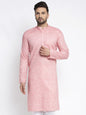 Jompers Men White & Pink Self Design Kurta Only