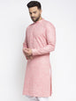 Jompers Men White & Pink Self Design Kurta Only