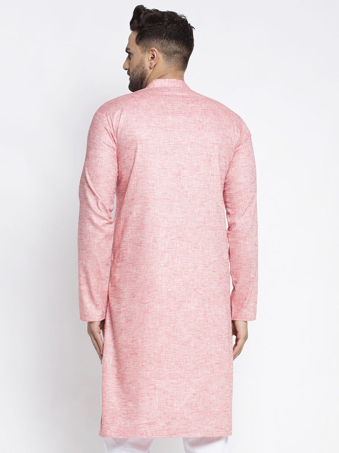 Jompers Men White & Pink Self Design Kurta Only