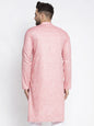Jompers Men White & Pink Self Design Kurta Only