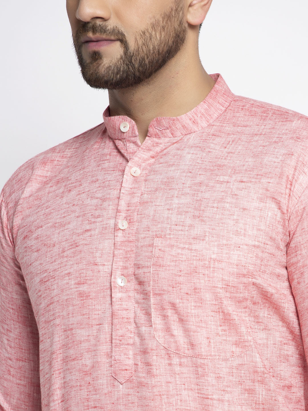 Jompers Men White & Pink Self Design Kurta Only