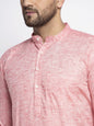 Jompers Men White & Pink Self Design Kurta Only