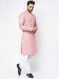 Jompers Men White & Pink Self Design Kurta Only