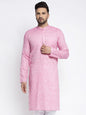 Jompers Men Pink & White Self Design Kurta Only