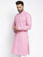 Jompers Men Pink & White Self Design Kurta Only