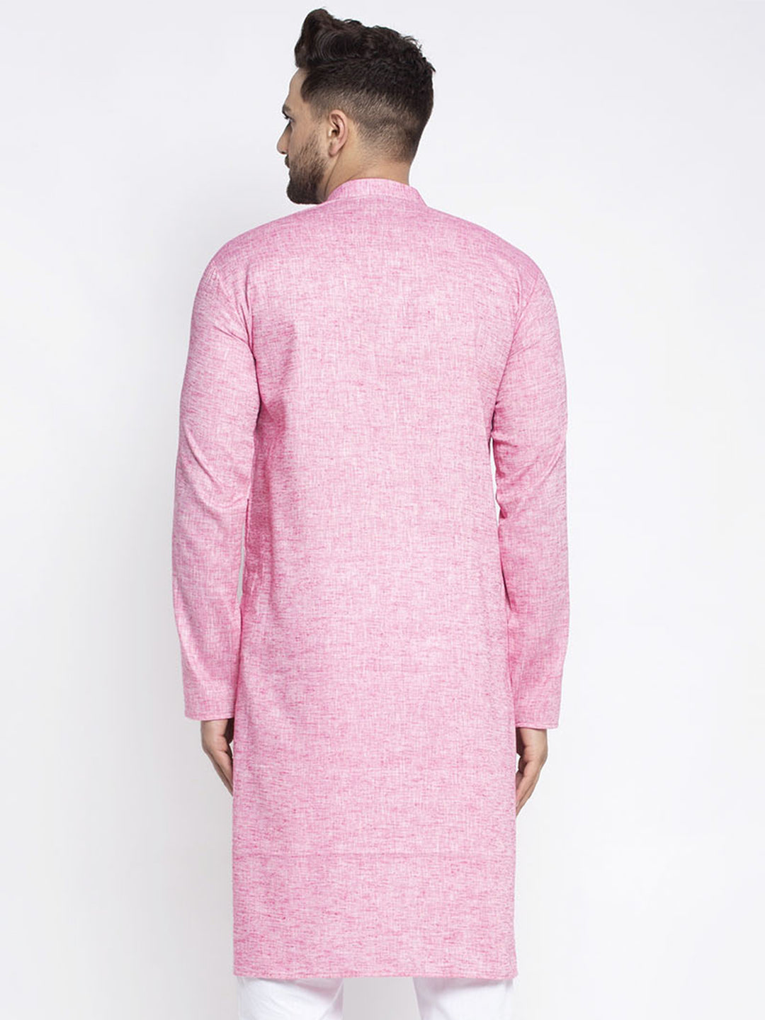 Jompers Men Pink & White Self Design Kurta Only