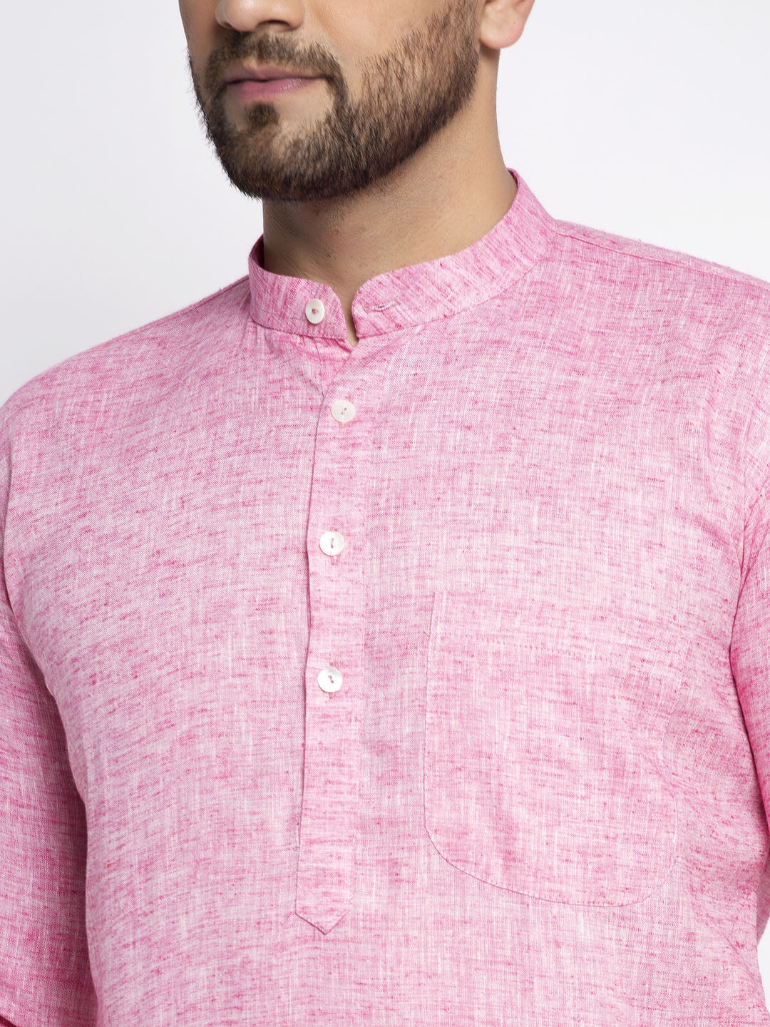 Jompers Men Pink & White Self Design Kurta Only