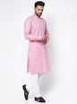 Jompers Men Pink & White Self Design Kurta Only