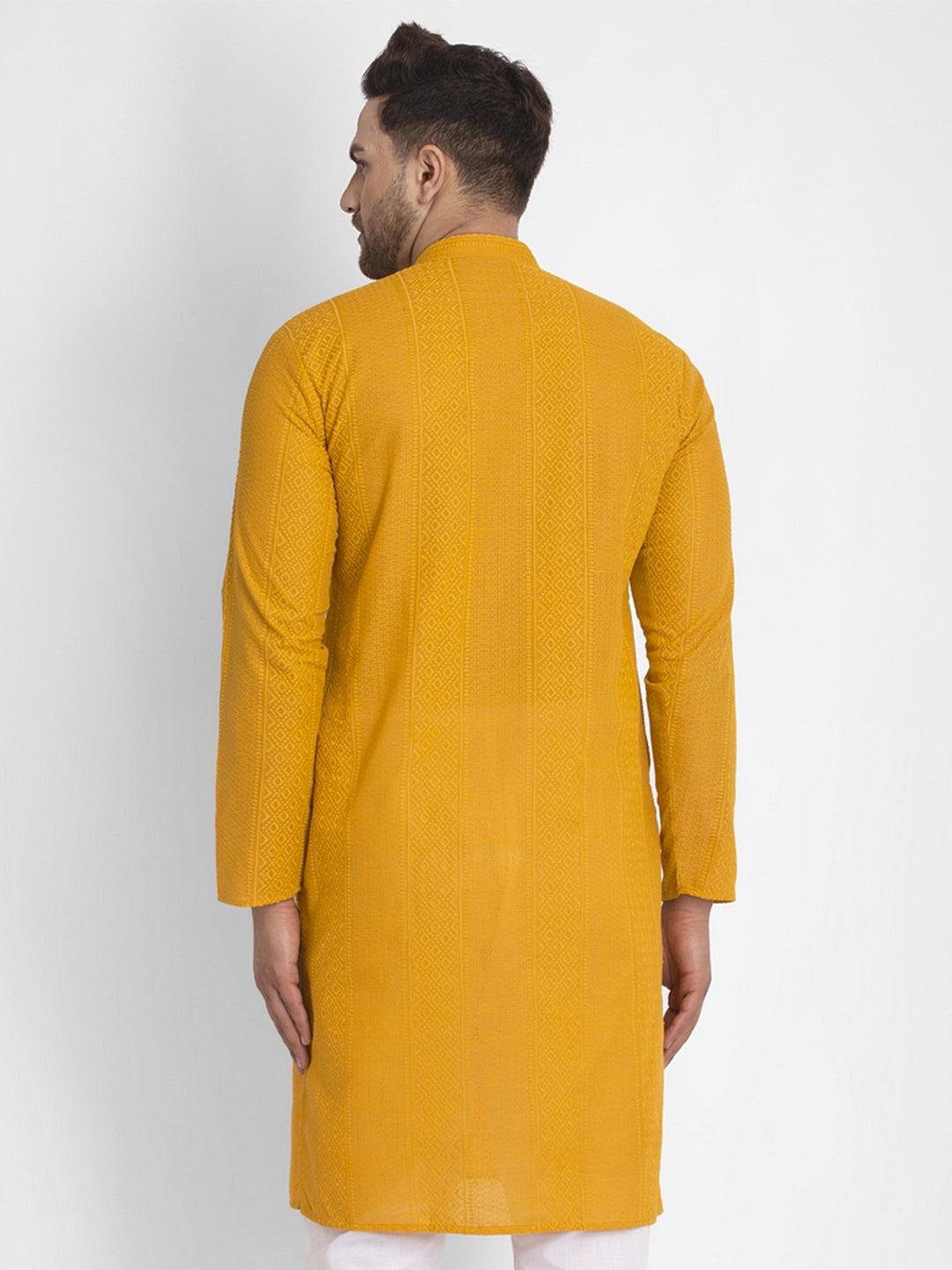Jompers Men Mustard Embroidered Kurta Only