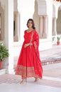 Lehenga Mart Designer Anarkali Suit Ready To Wear Kurta Pant With Dupatta For Women-Red