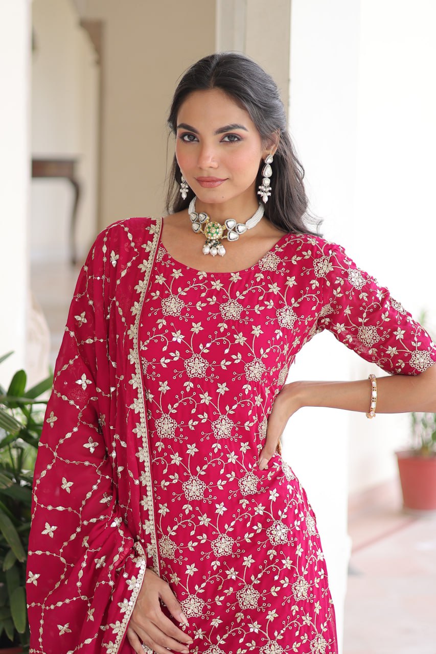Lehenga Mart Premium Readymade Kurti Sharara With Dupatta Set For Women-Pink