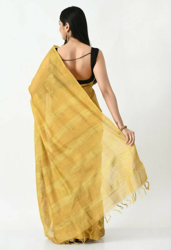 Mominos Fashion Moeza Golden Bhagalpuri Handloom 8 Line Ghichha Silk Saree with unstitched Blouse piece