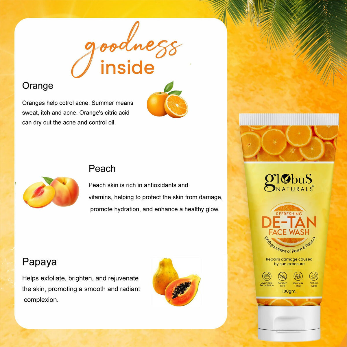Globus Naturals De Tan Face Wash, Suitable For All Skin Types