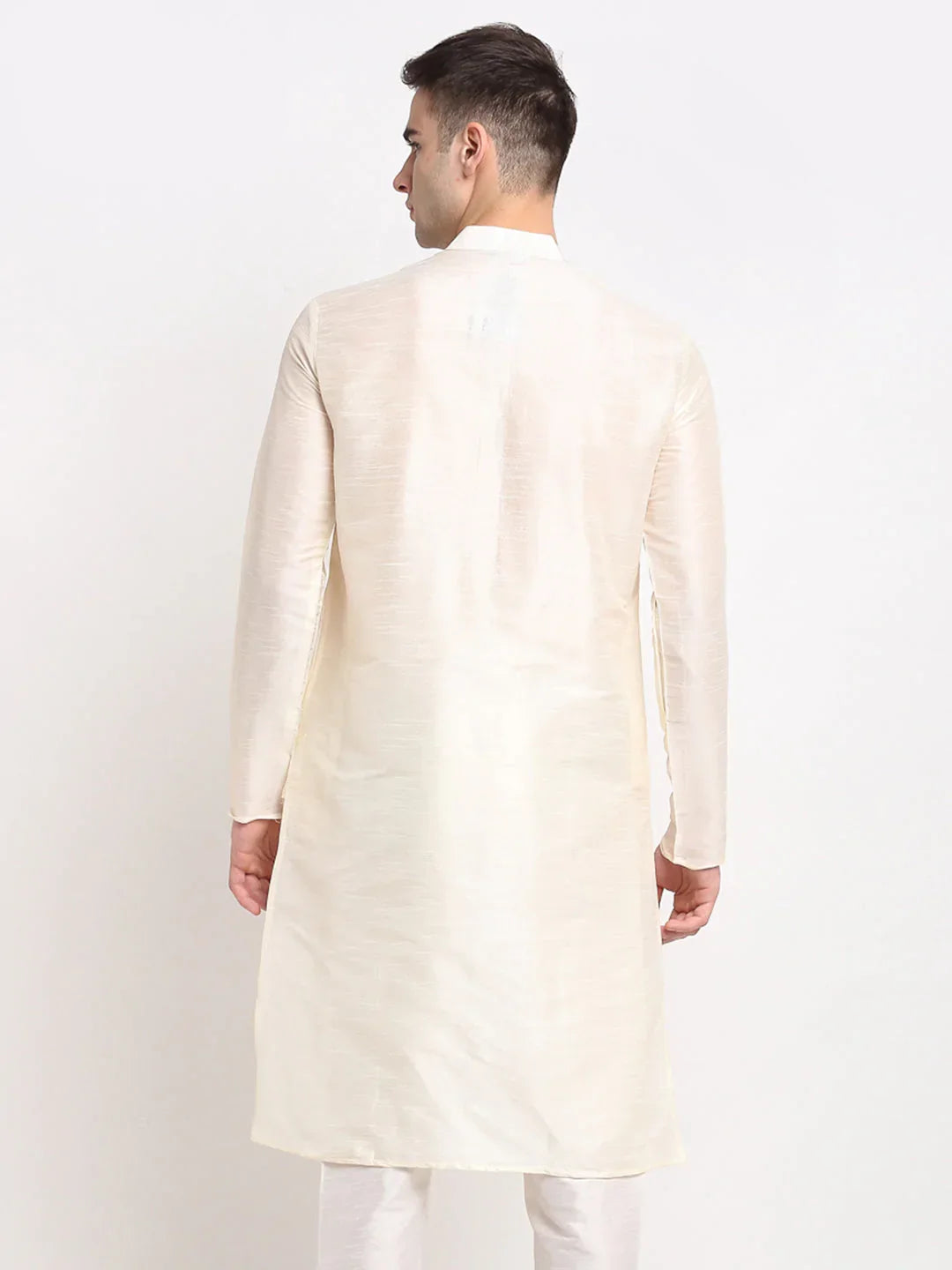 Jompers Men's White Solid Dupion Silk Kurta Only