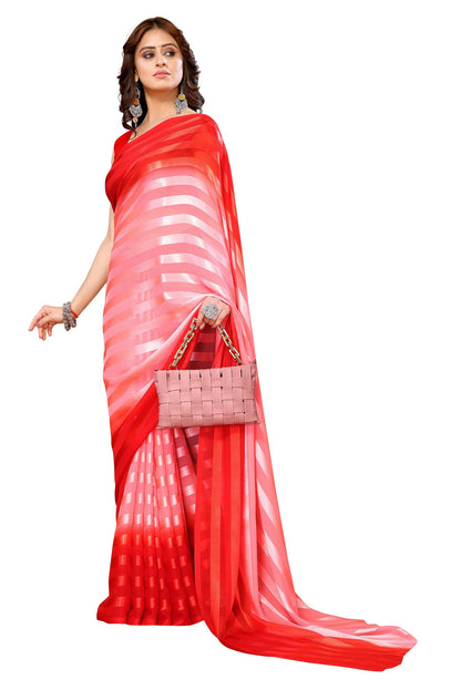 Vamika Georgette Satin Red Desinger Satin Patta Saree