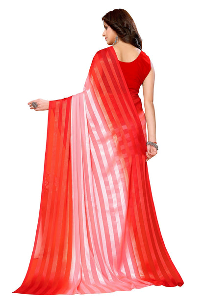 Vamika Georgette Satin Red Desinger Satin Patta Saree