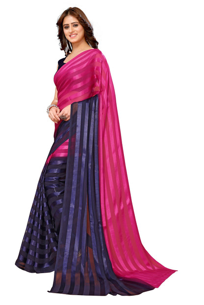 Vamika Georgette Satin Navy Desinger Satin Patta Saree