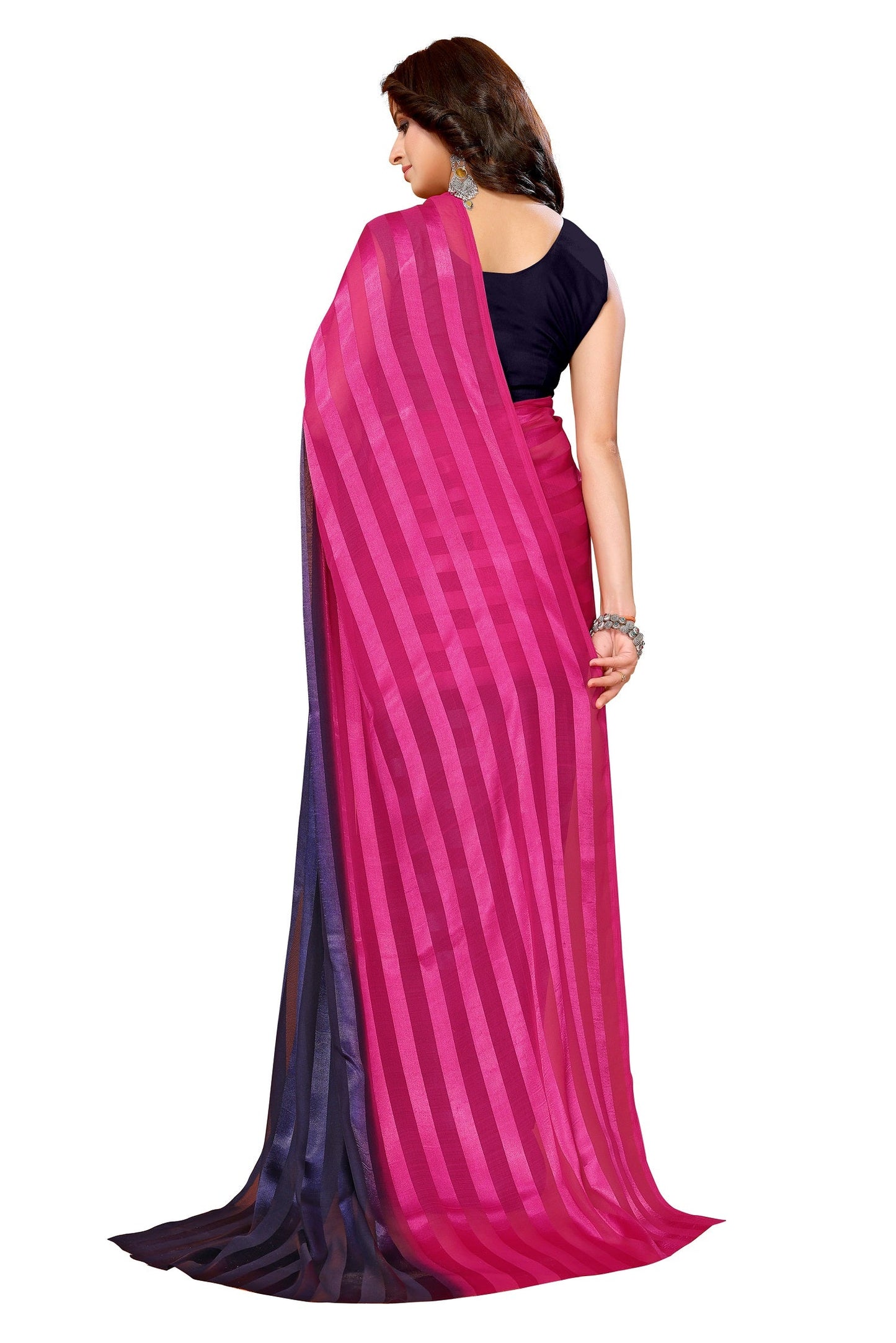 Vamika Georgette Satin Navy Desinger Satin Patta Saree