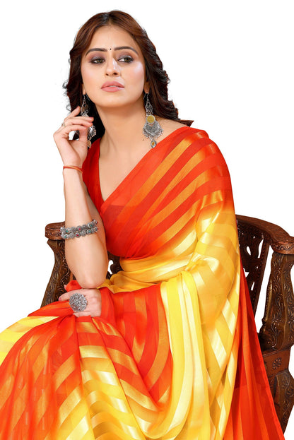 Vamika Georgette Satin Yellow Desinger Satin Patta Saree