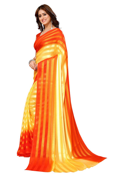 Vamika Georgette Satin Yellow Desinger Satin Patta Saree
