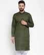 Jompers Men Olive Green Chikan Kurta Only