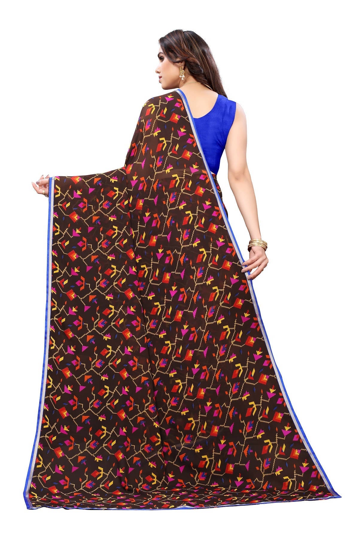 Vamika Beautiful Ethnic Fire Brown Printed With Lace Saree