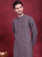 Jompers Men's Chikankari Embroidered Kurta - Grey
