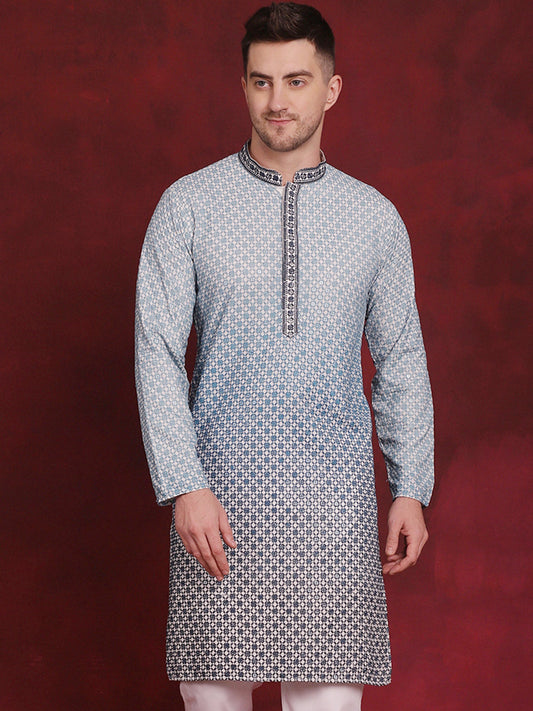 Jompers Men's Sequins Embroidered Kurta - Blue