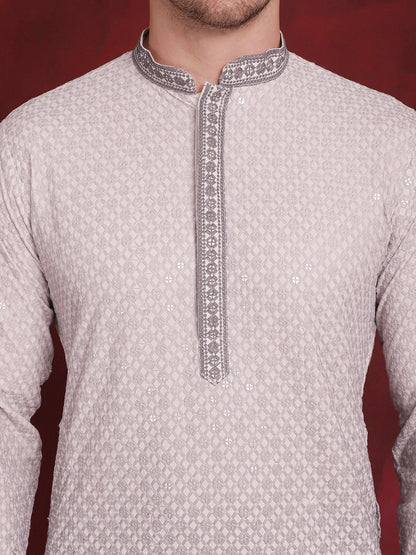 Jompers Men's Sequins Embroidered Kurta - Grey