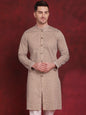 Jompers Men's Sequin Chikankari Front Open Kurta - Beige