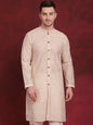 Jompers Men's Sequin Chikankari Front Open Kurta - Golden
