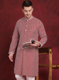 Jompers Men's Sequin Chikankari Front Open Kurta - Maroon