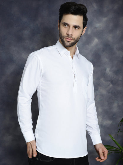 Jompers Men's White Solid Short Kurta