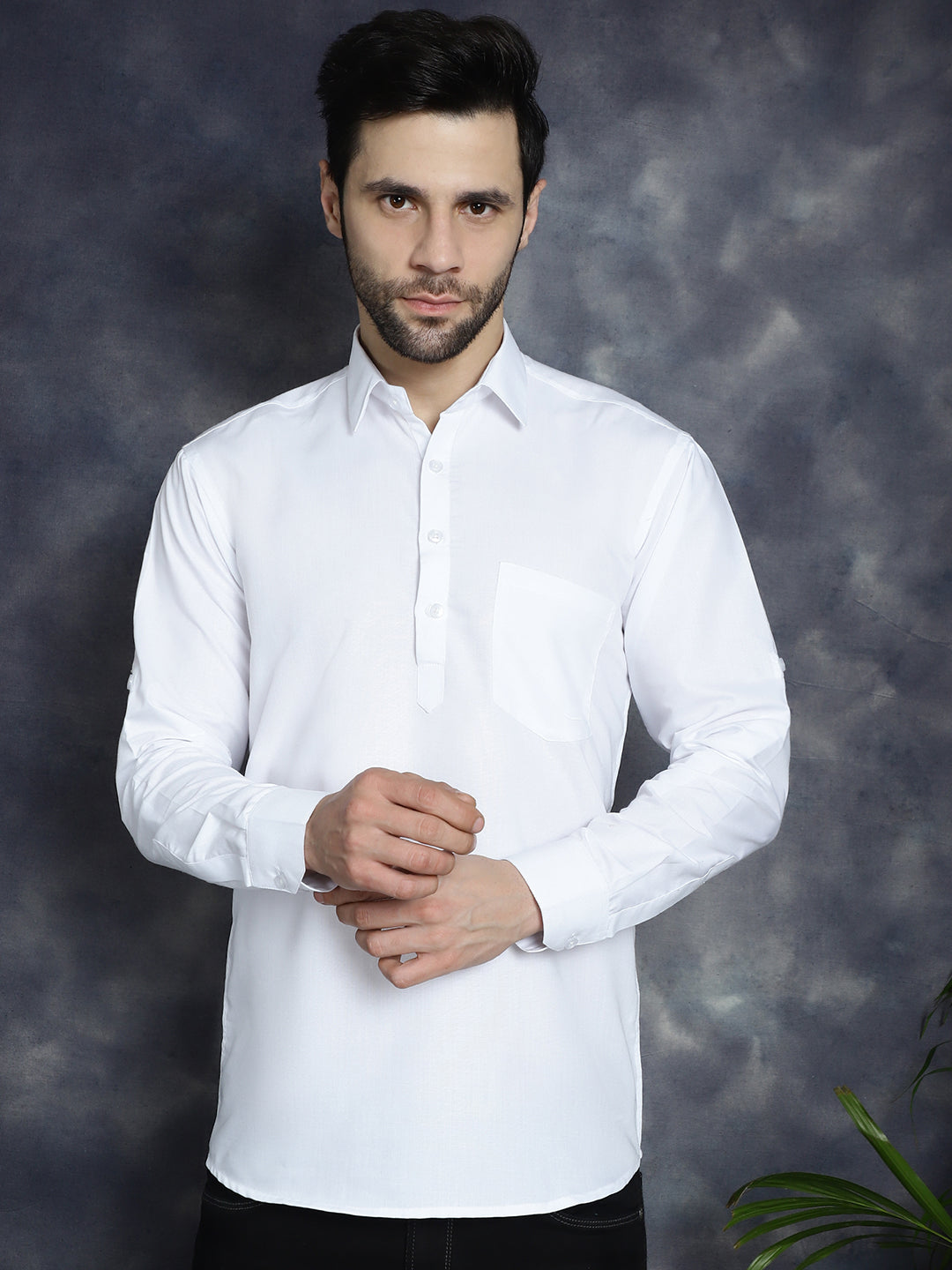 Jompers Men's White Solid Short Kurta