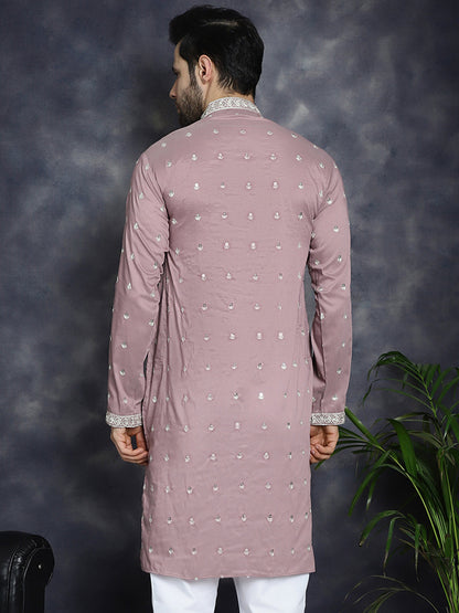 Jompers Men's Chikankari Embroidered Kurta - Magenta