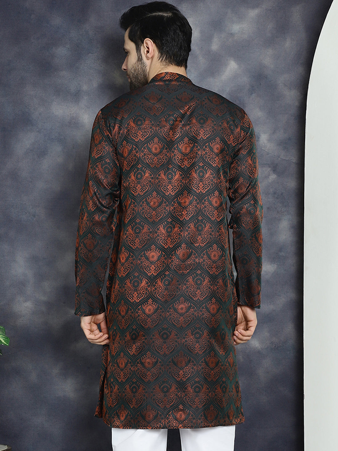 Jompers Men's Bronze Silk Blend Straight Kurta - Bronze